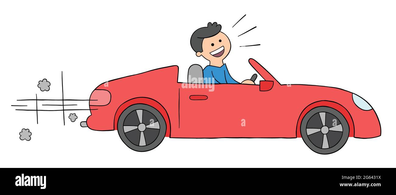Cartoon man driving luxury convertible car, vector illustration