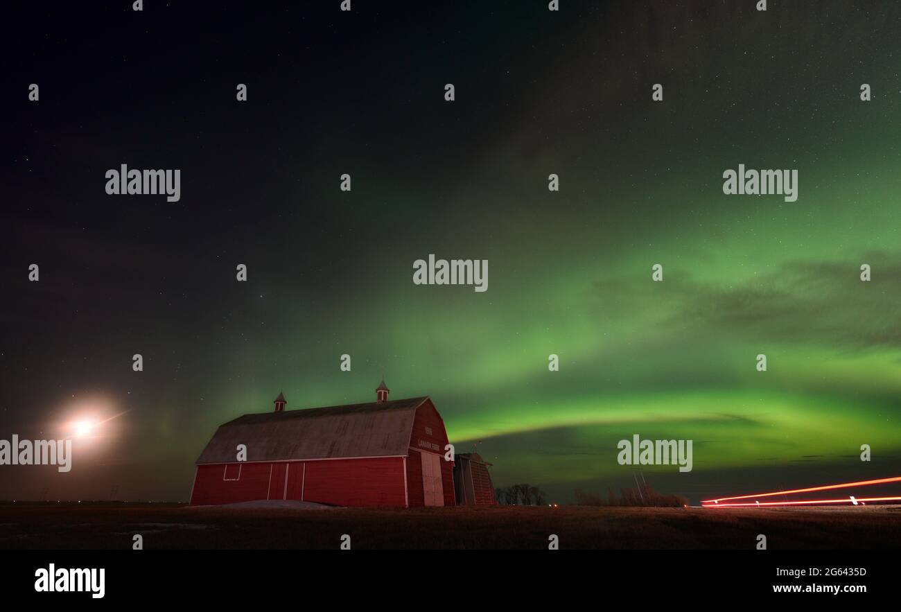 Northern Lights Canada Aurora borealis rural Prairie Night Stock Photo