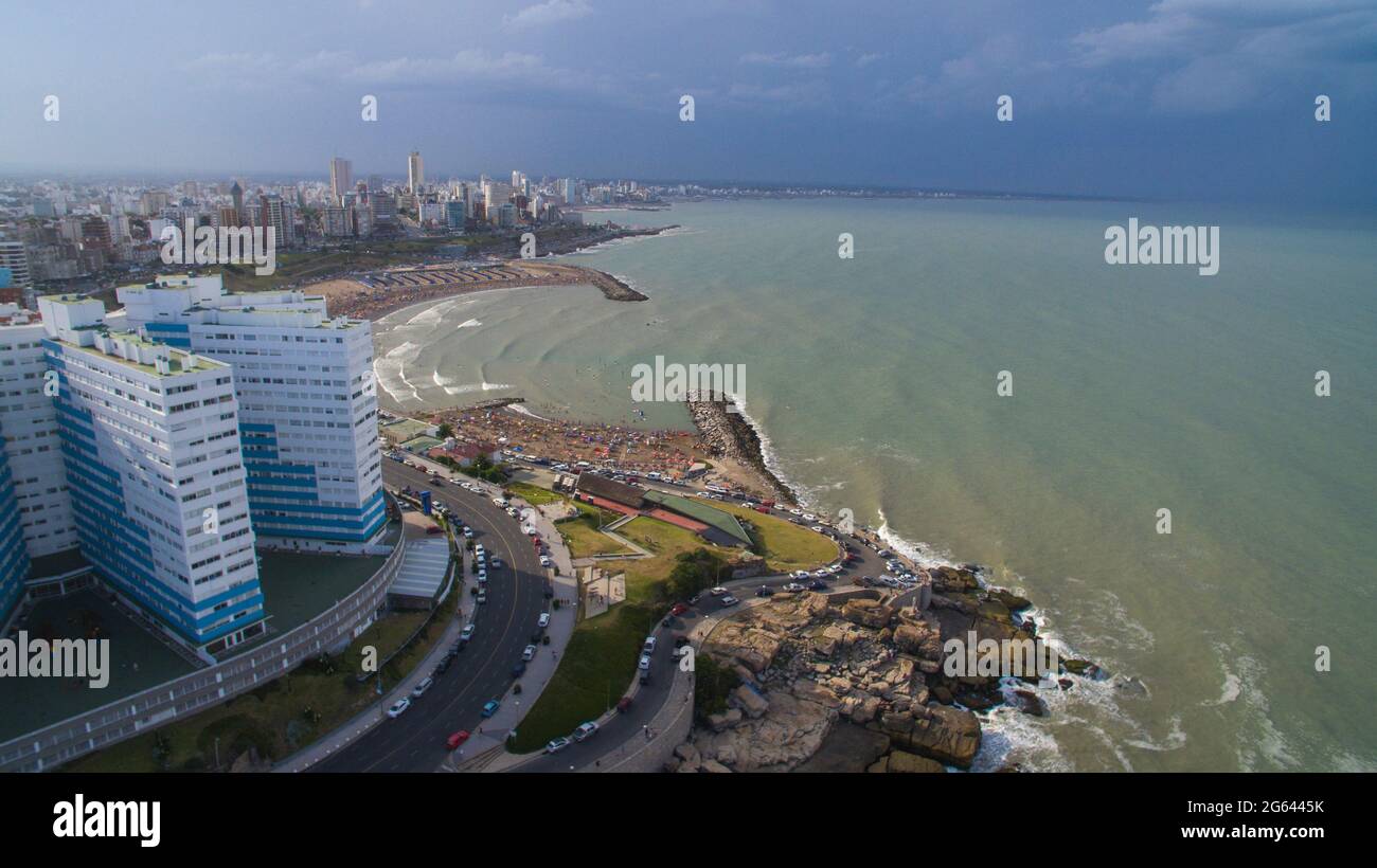 Aerial view of the city of Mar del Plata, coast of Buenos Aires - Argentina. Stock Photo