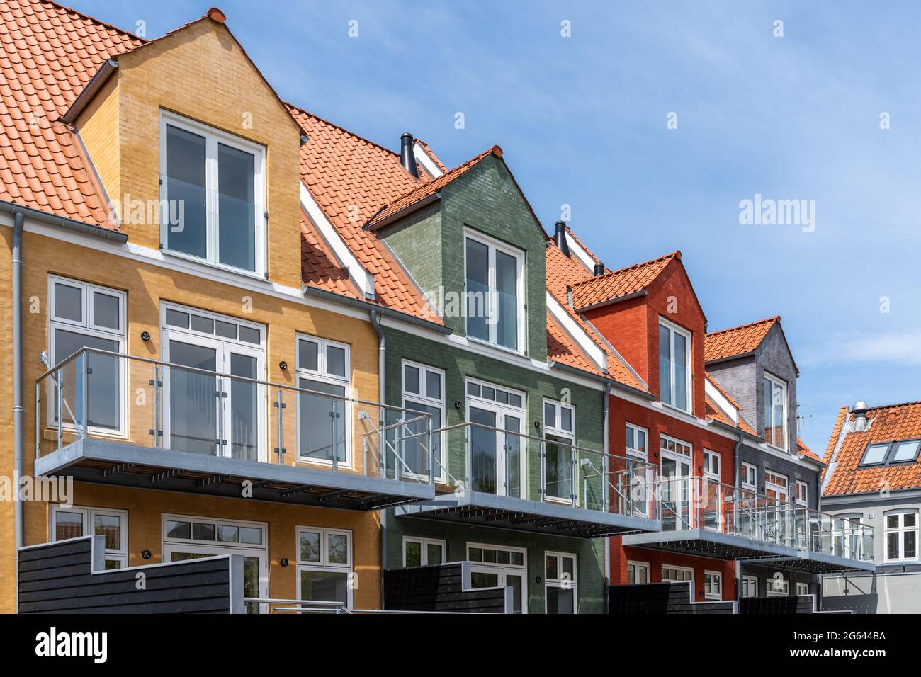 Denmark 10 June, 2021 modern colorful wooden row houses