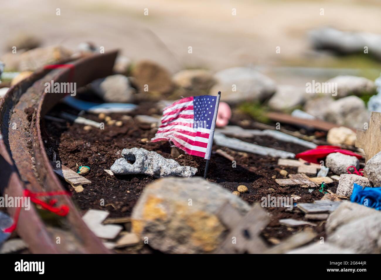 American stars & stripes flag aircraft crash site Bleaklow Moors UK Stock Photo