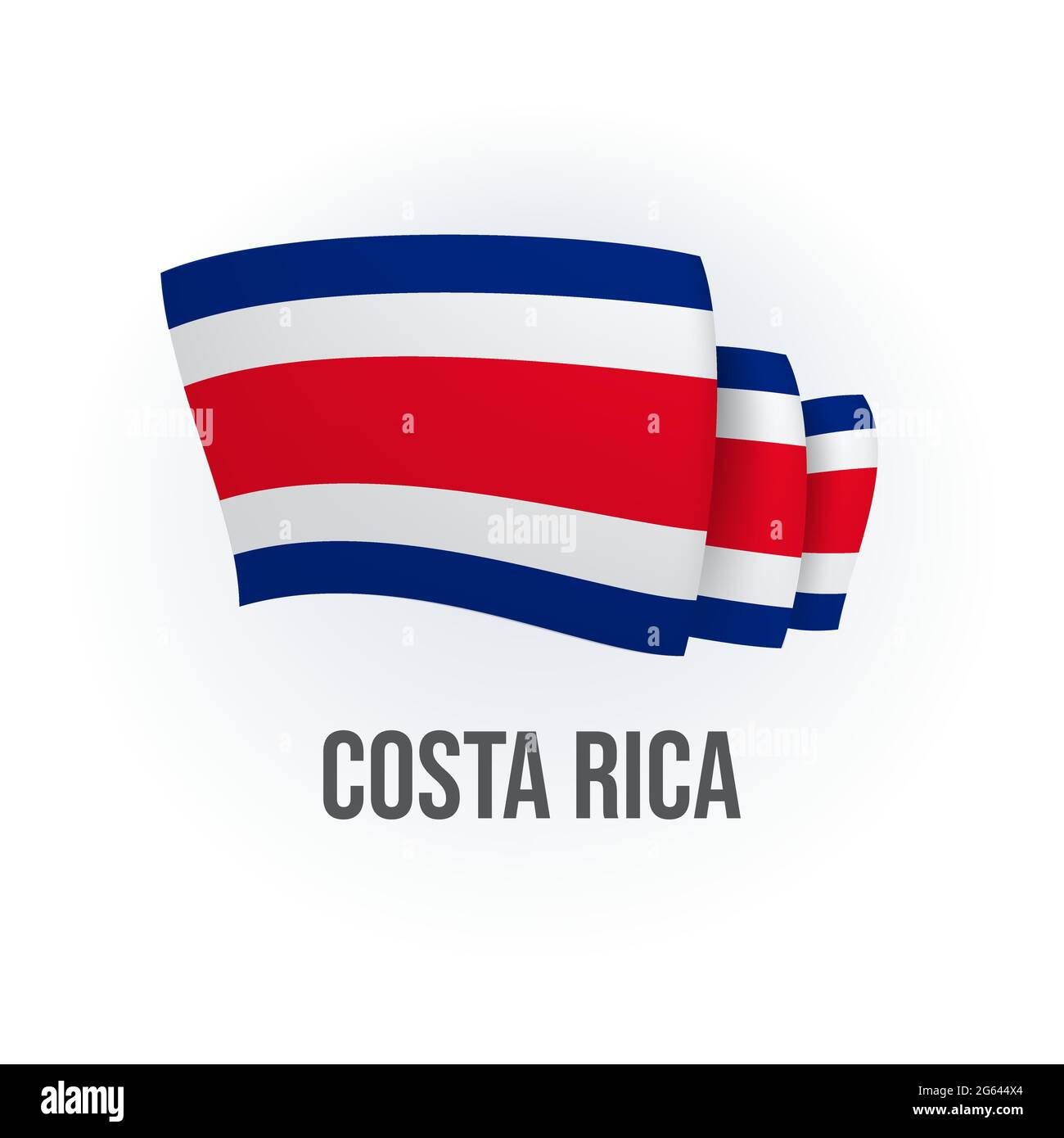 Vector flag of Costa Rica. Costa Rican waving flag. Vector illustration