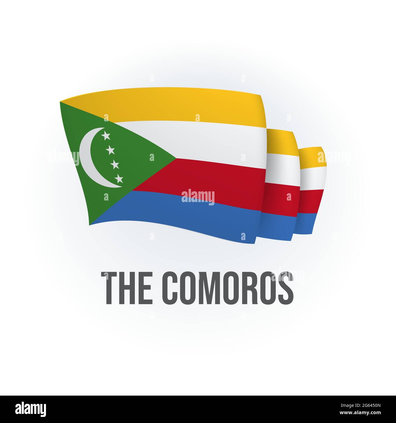 Vector flag of Comoros. Comorian waving flag. Vector illustration. Stock Vector