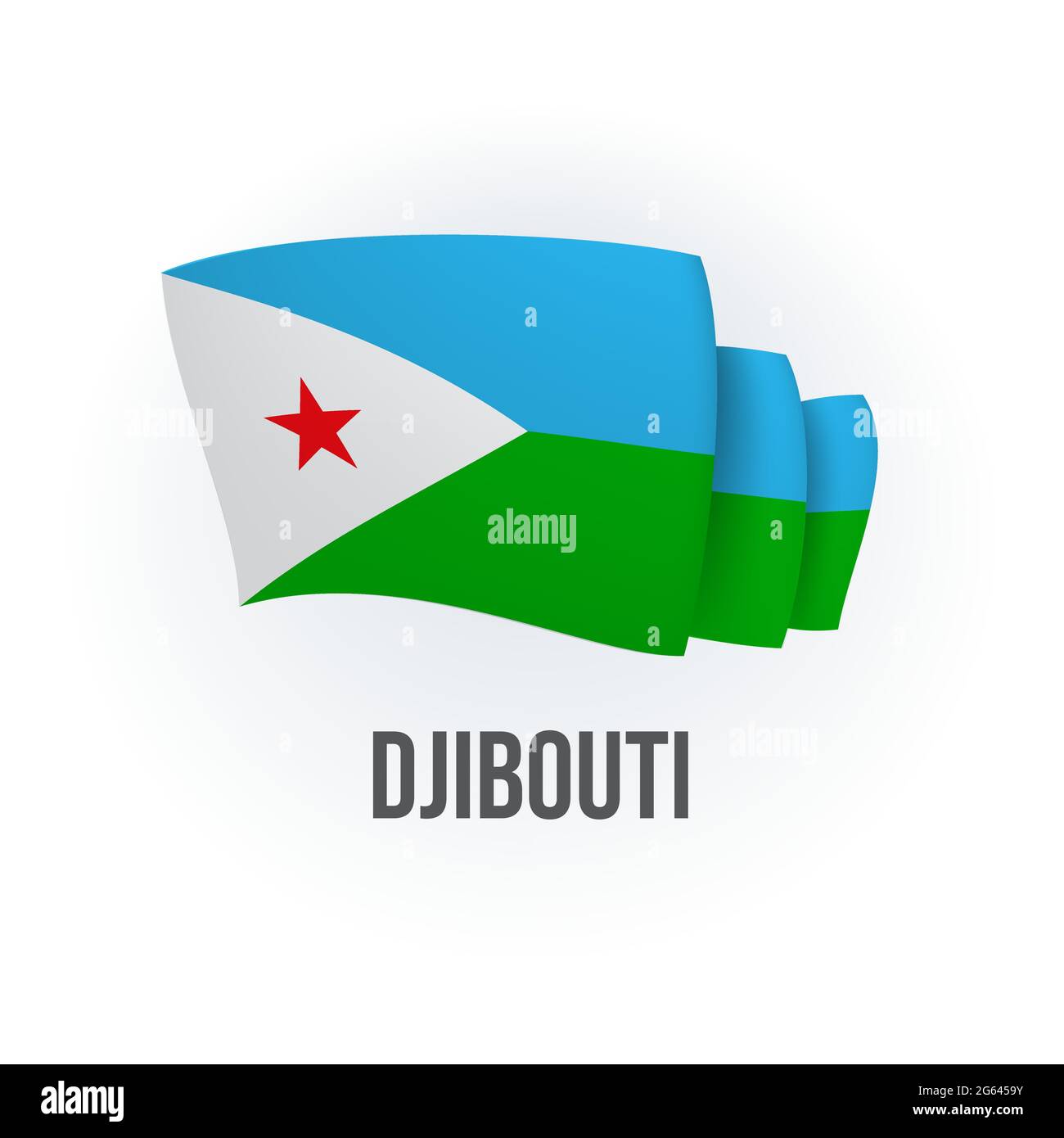 Vector flag of Djibouti. Djiboutian waving flag. Vector illustration. Stock Vector