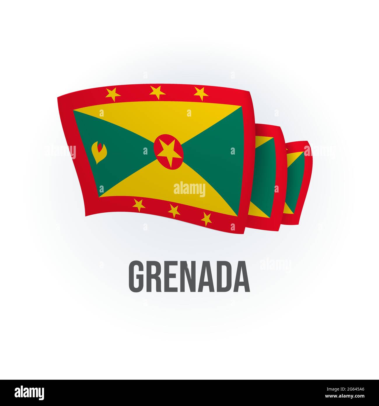 Vector flag of Grenada. Grenadian waving flag. Vector illustration. Stock Vector