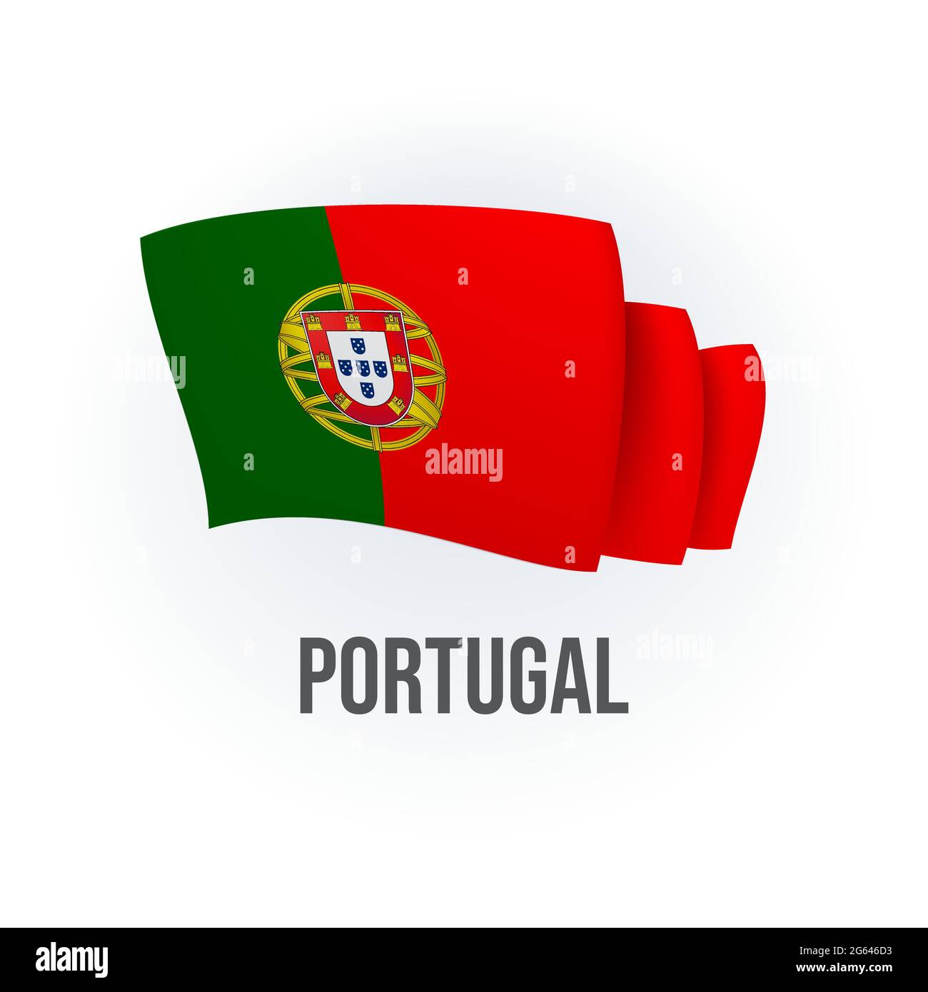 Vector flag of Portugal. Portuguese waving flag. Vector illustration. Stock Vector