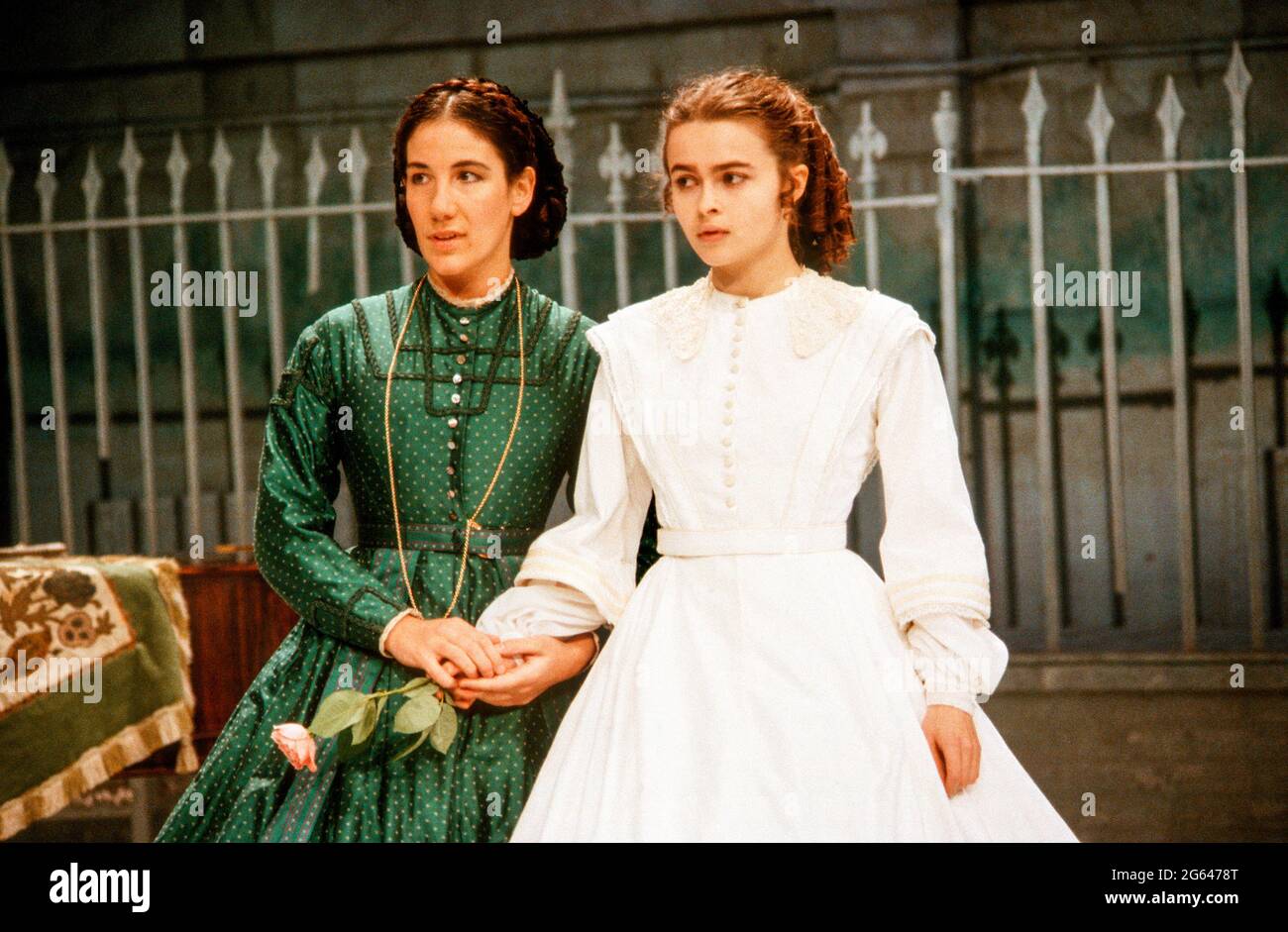 l-r: Helena Bonham-Carter (Anne Catherick / Laura Fairlie), Jane Gurnett (Marian Halcombe), Michael Byrne (Count Fosco) in THE WOMAN IN WHITE by Melissa Murray at the Greenwich Theatre, London SE10  05/12/1988  based on the novel by Wilkie Collins  design: Alexandra Byrne  lighting: Mick Hughes  director: Sue Dunderdale Stock Photo