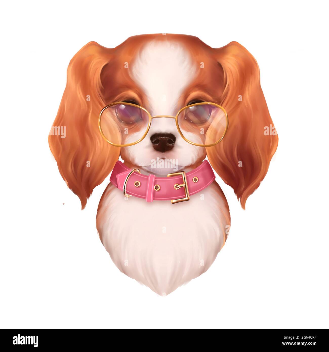Beautiful illustration of cute spaniel dog with pink collar Stock Photo