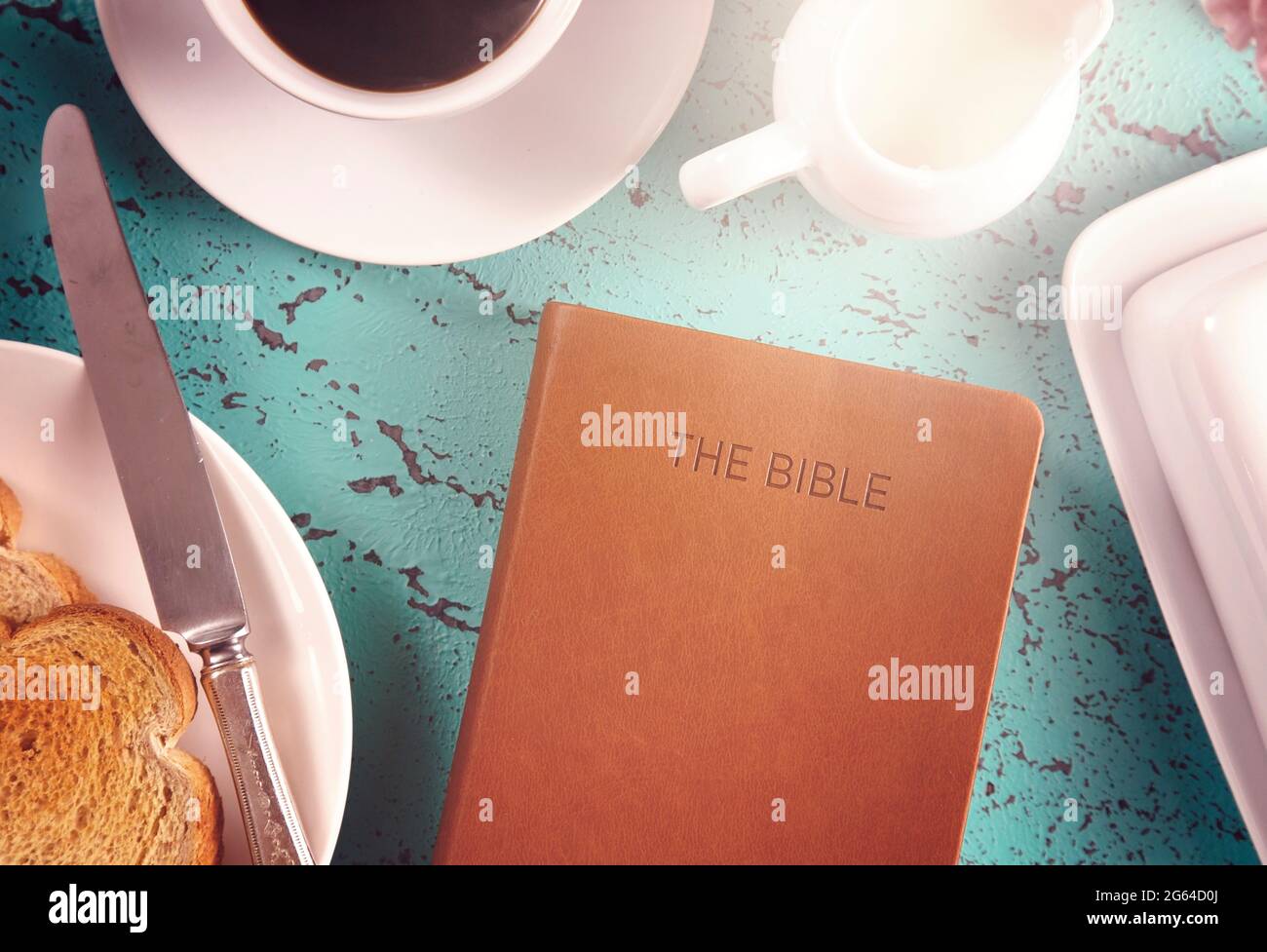 A Bible on a Breakfast Tray Ready for a Personal Bible Study Stock ...