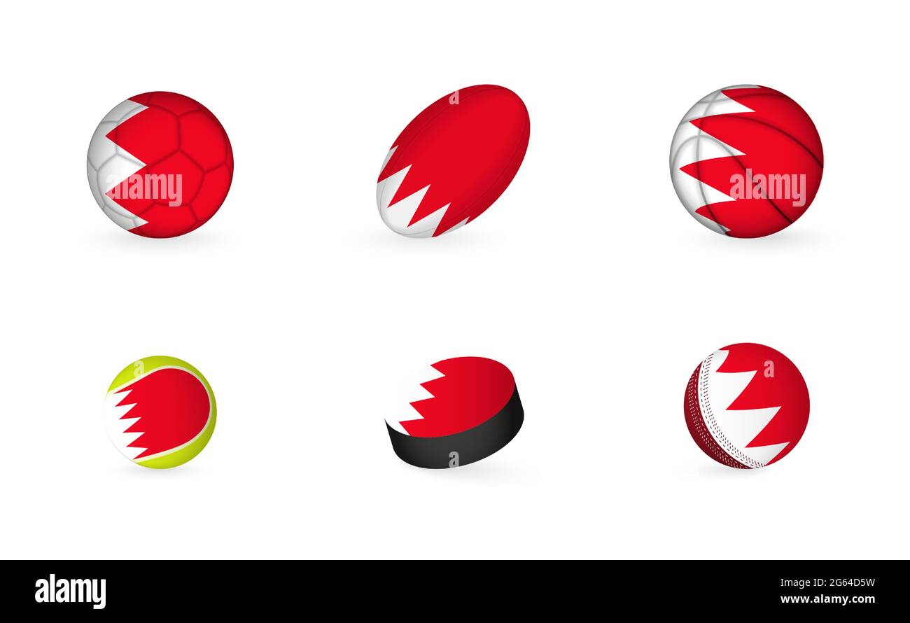 Sports equipment with flag of Bahrain. Sports icon set of Football
