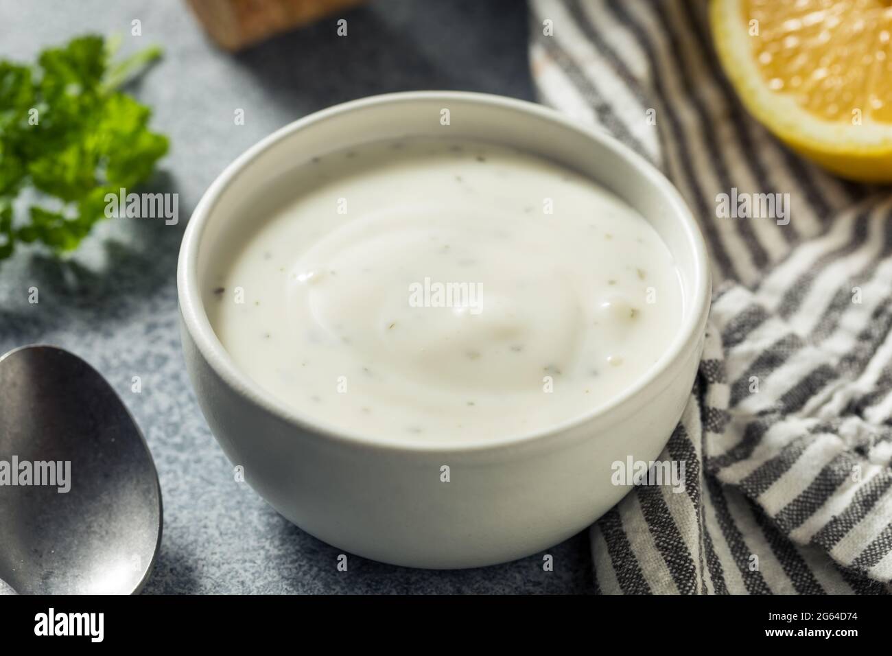 Homemade Organic Ranch Dressing in a Bowl Stock Photo