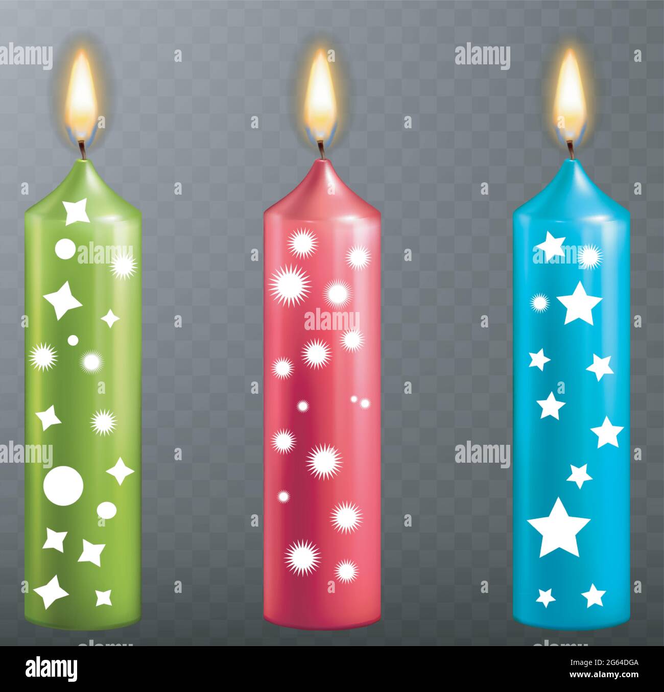 Vector set of realistic burning candles on transparent background Stock ...