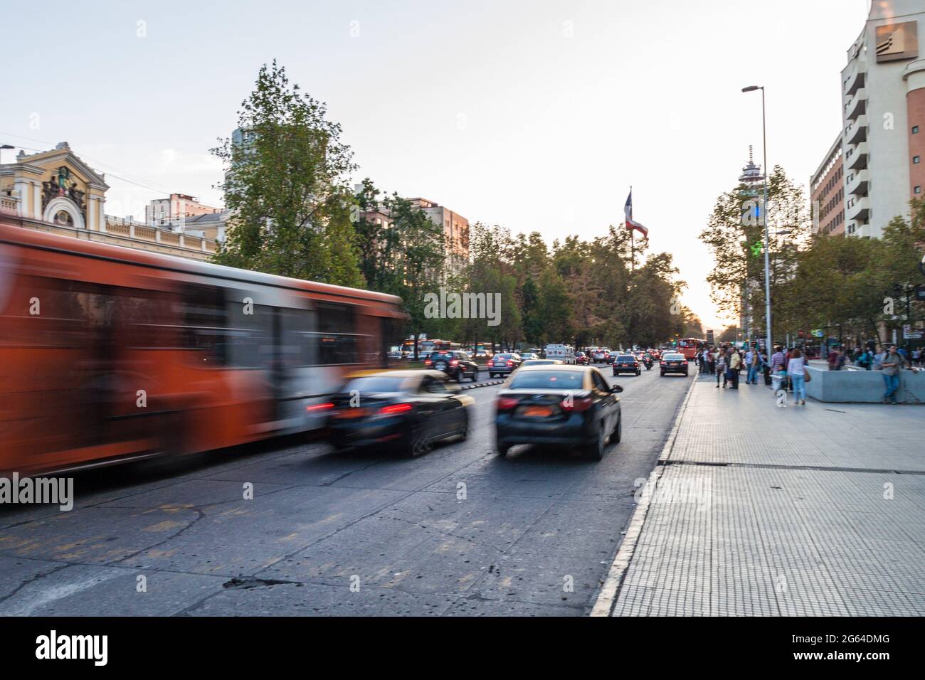 SANTIAGO, CHILE - MARCH 27, 2015: Traffic on Avenida Libertador Bernardo O'Higgins avenue in Santiago, Chile Stock Photo