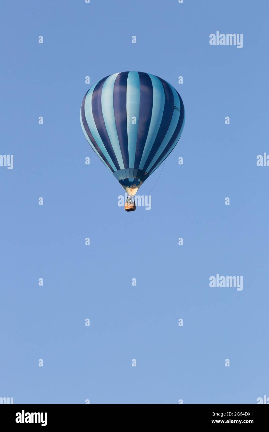 Blue striped hot air balloon over Bristol Stock Photo