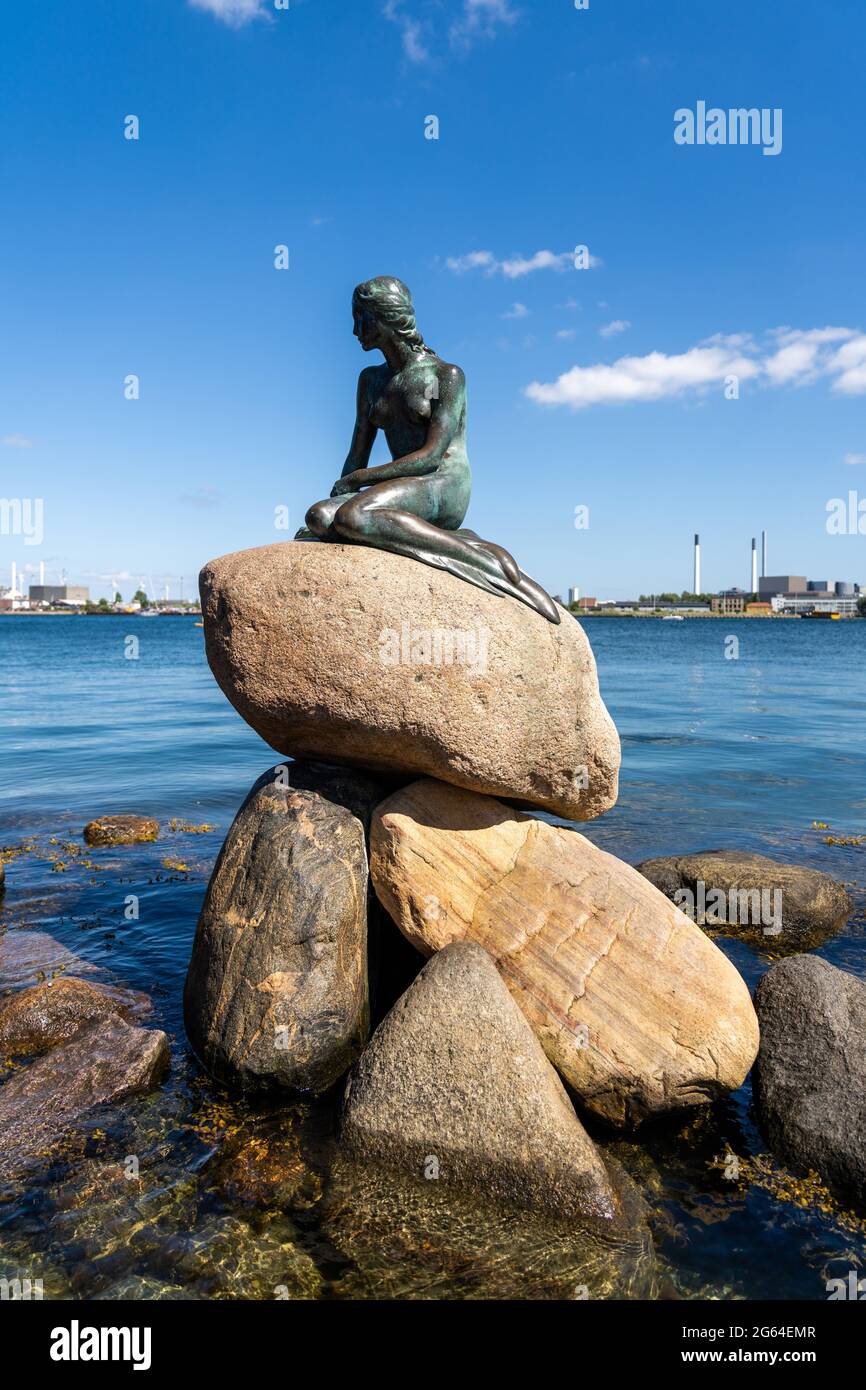 Copenhagen, Denmark - 13 June, 2021: view of the Little Mermaid statue ...