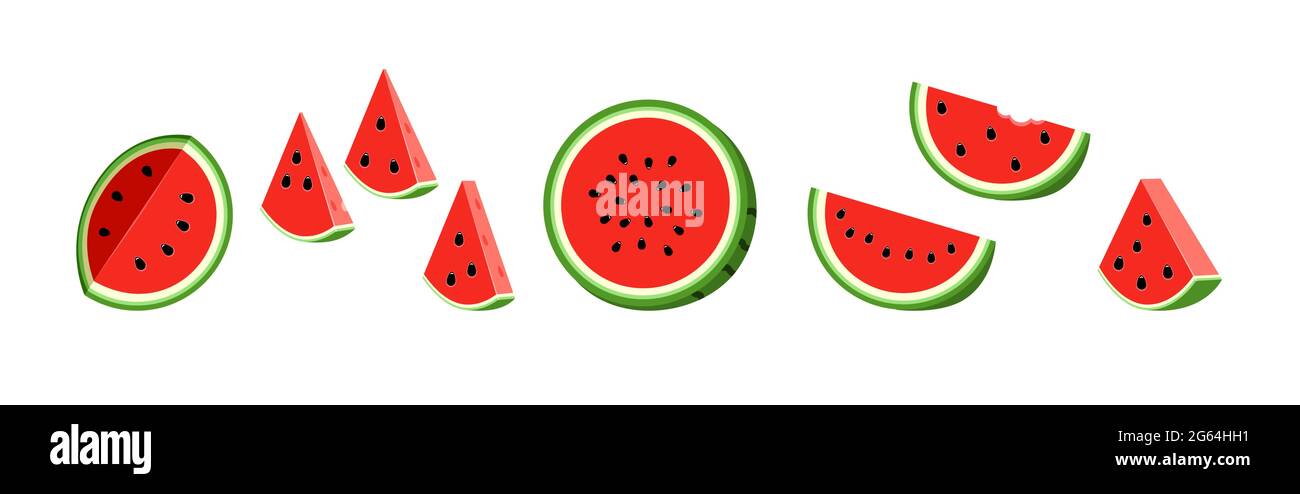 Half watermelon with seeds. Set flat icon watermelon slice. isolated on ...