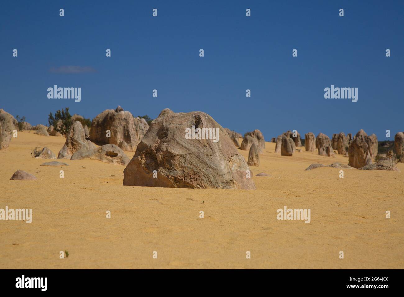Pinnacles Desert landscape of natural limestone rocks Nambung National Park, Western Australia. Stock Photo