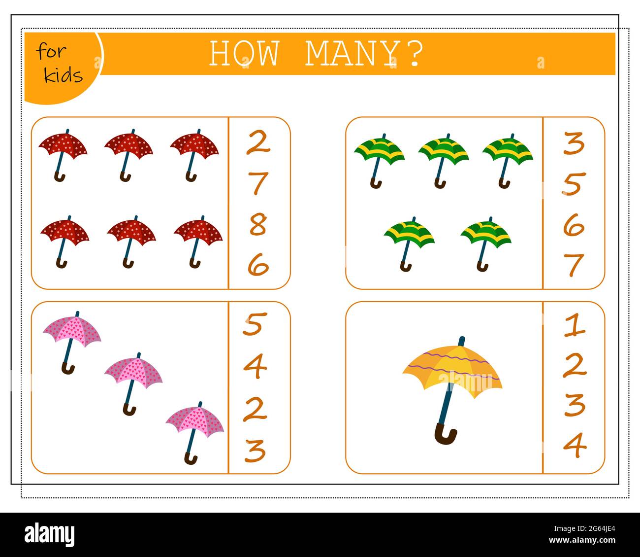Math game for children, count how many umbrellas. Vector isolated on a ...