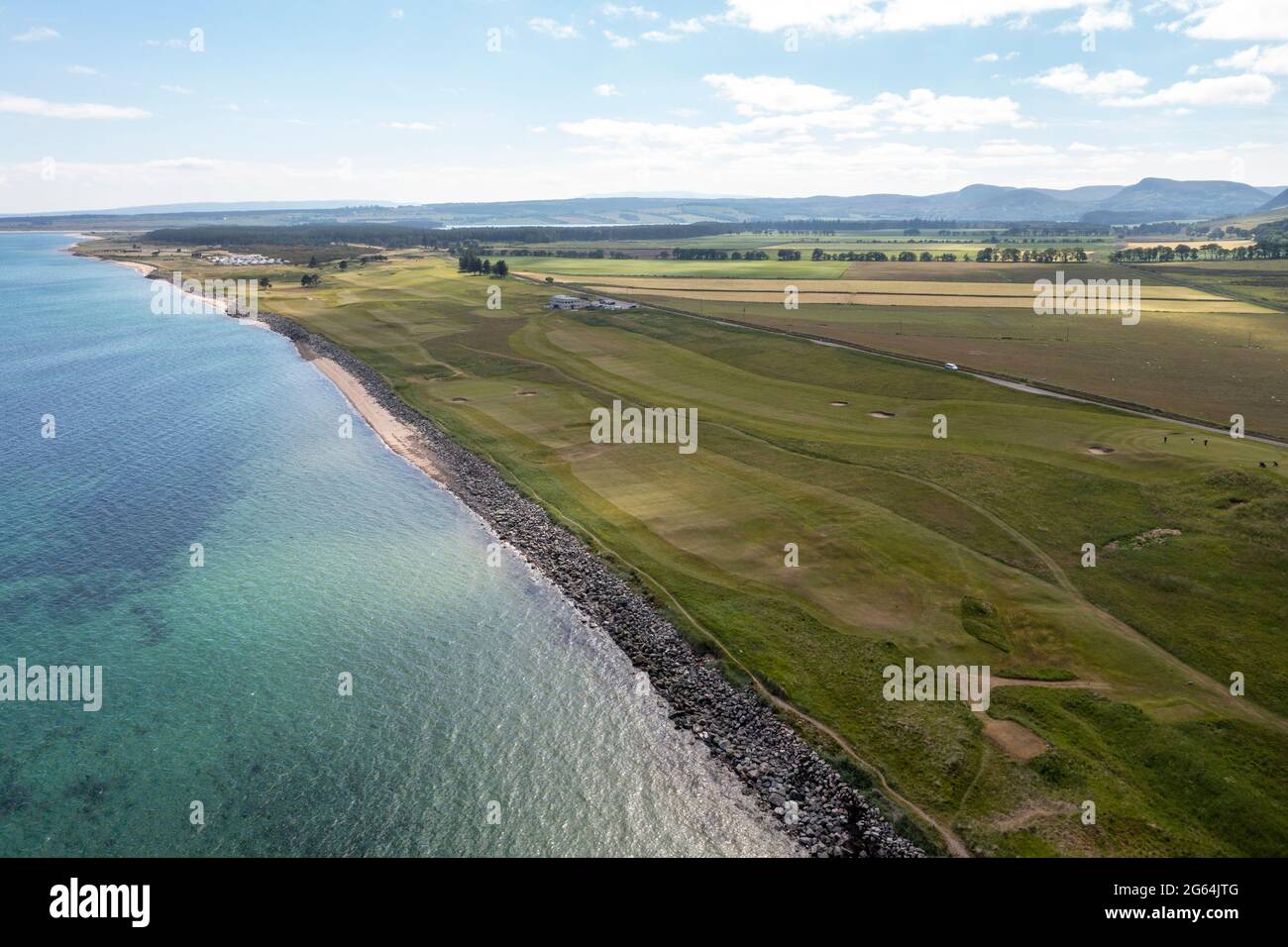 Aerial view of Golspie golf course, Golspie, Sutherland, Scotland Stock