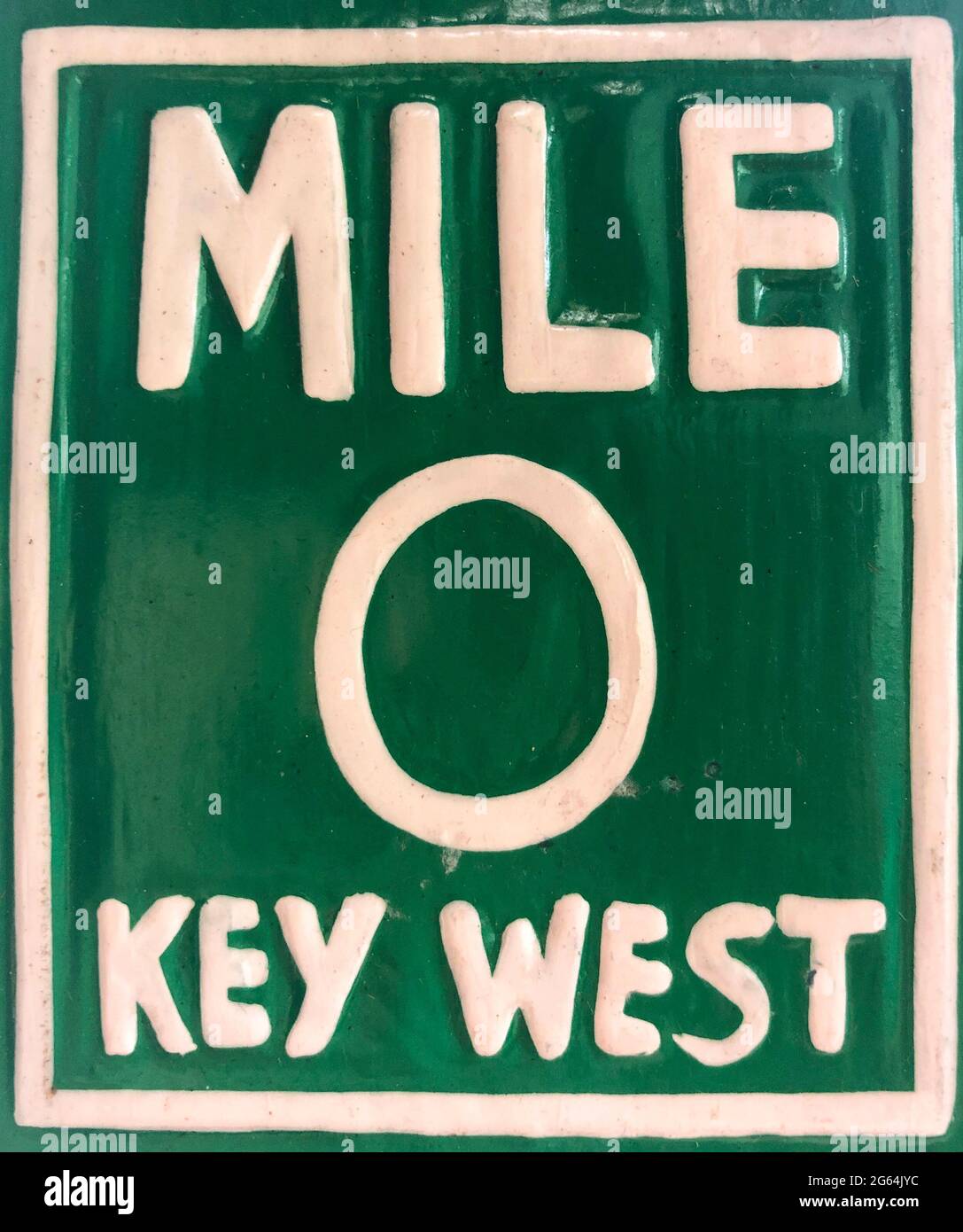 Mile 0 sign  in green and white in Key West from the Florida Keys USA Stock Photo