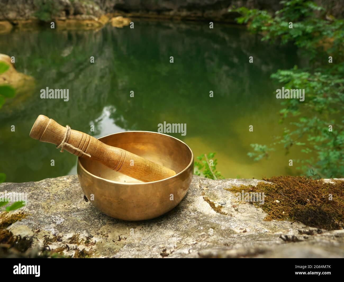 Metal singing bowl for relaxing and receiving healing vibrations Stock Photo
