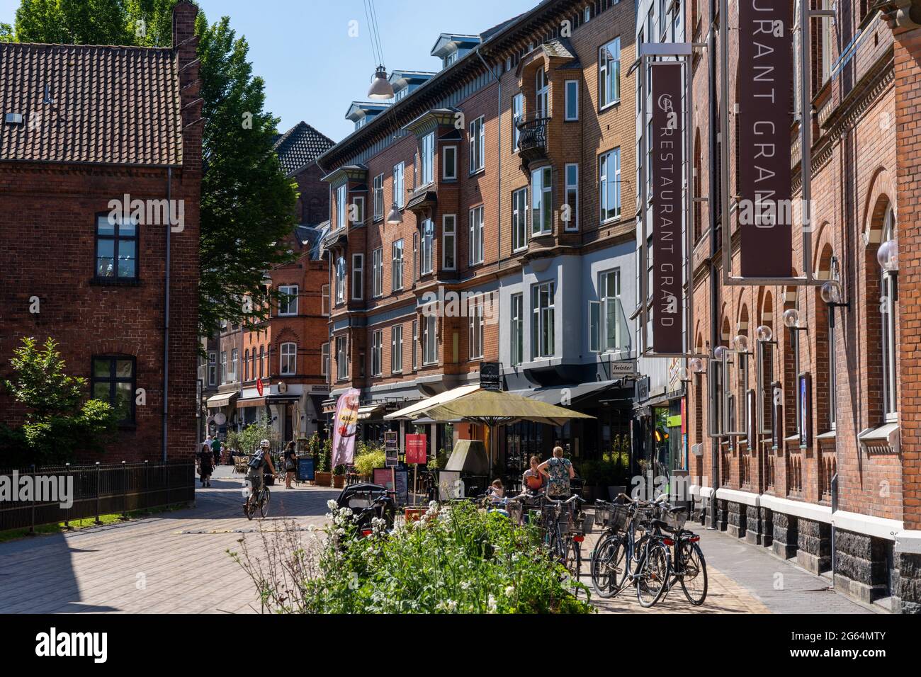 Odense Denmark 9 June 21 View Of The Picturesque And Busy Old City Center Of Odense With Many Shops And People Out And About Stock Photo Alamy