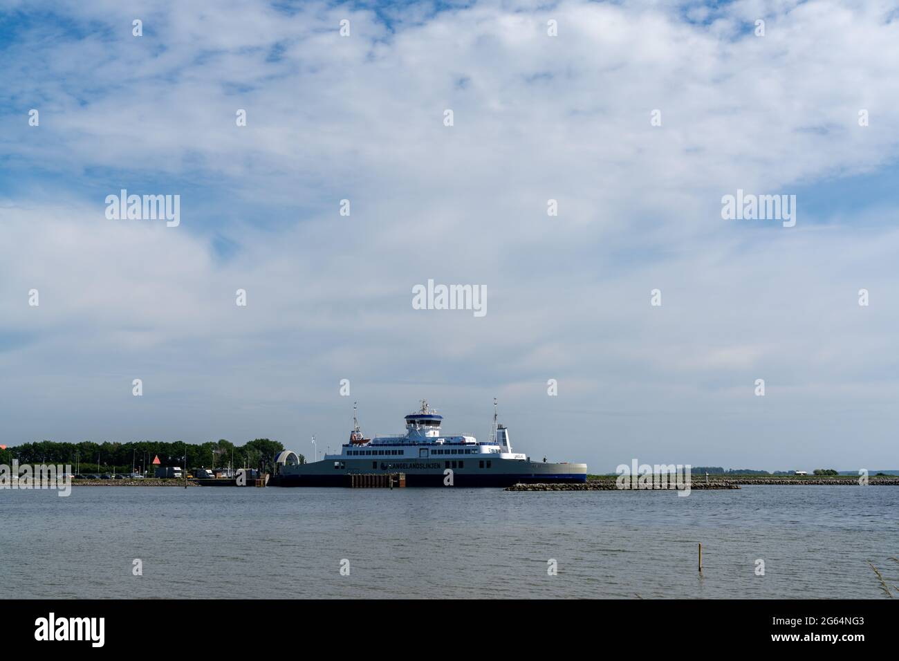 Tars, Denmark - 10 June, 2021- the Langeland Ferry at the ferry terminal in Tars on Lolland Island in southern Denmark Stock Photo