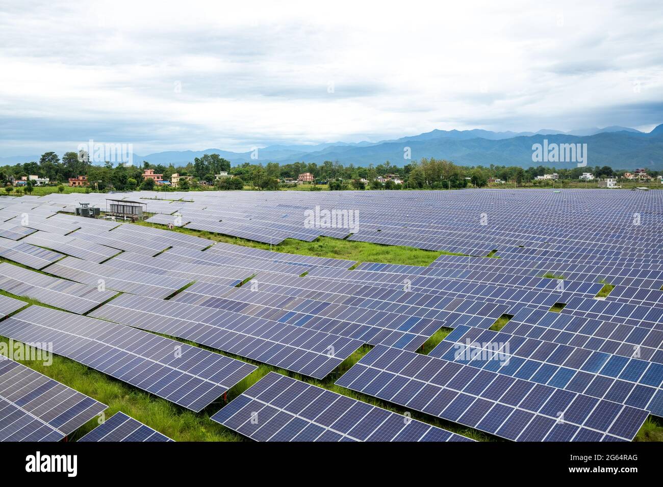 Rows of Photovoltaic Panels at a Solar farm in Nepal. Stock Photo