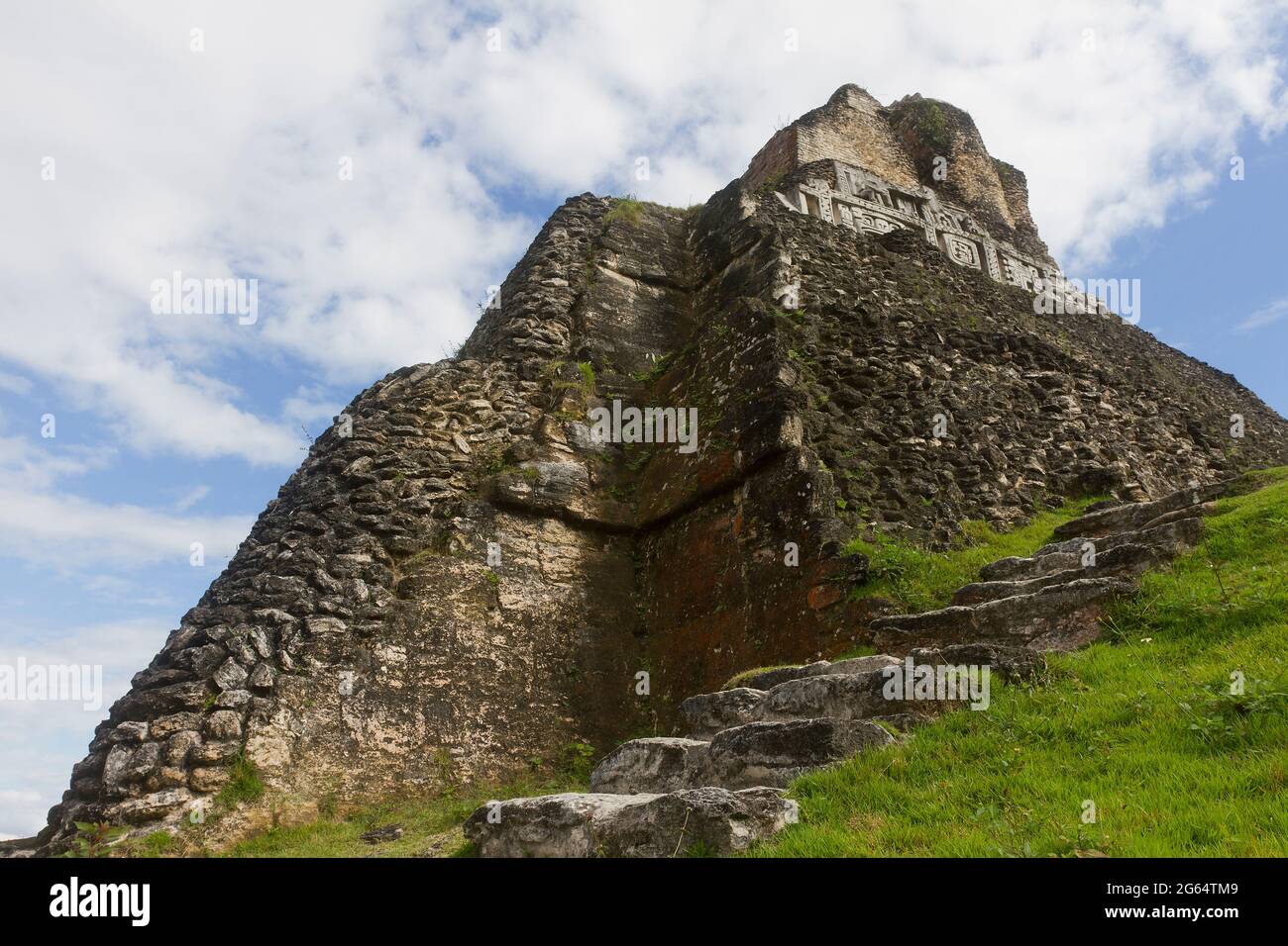 Stone steps lead up to Xunantunich's 'El Castillo.' Stock Photo