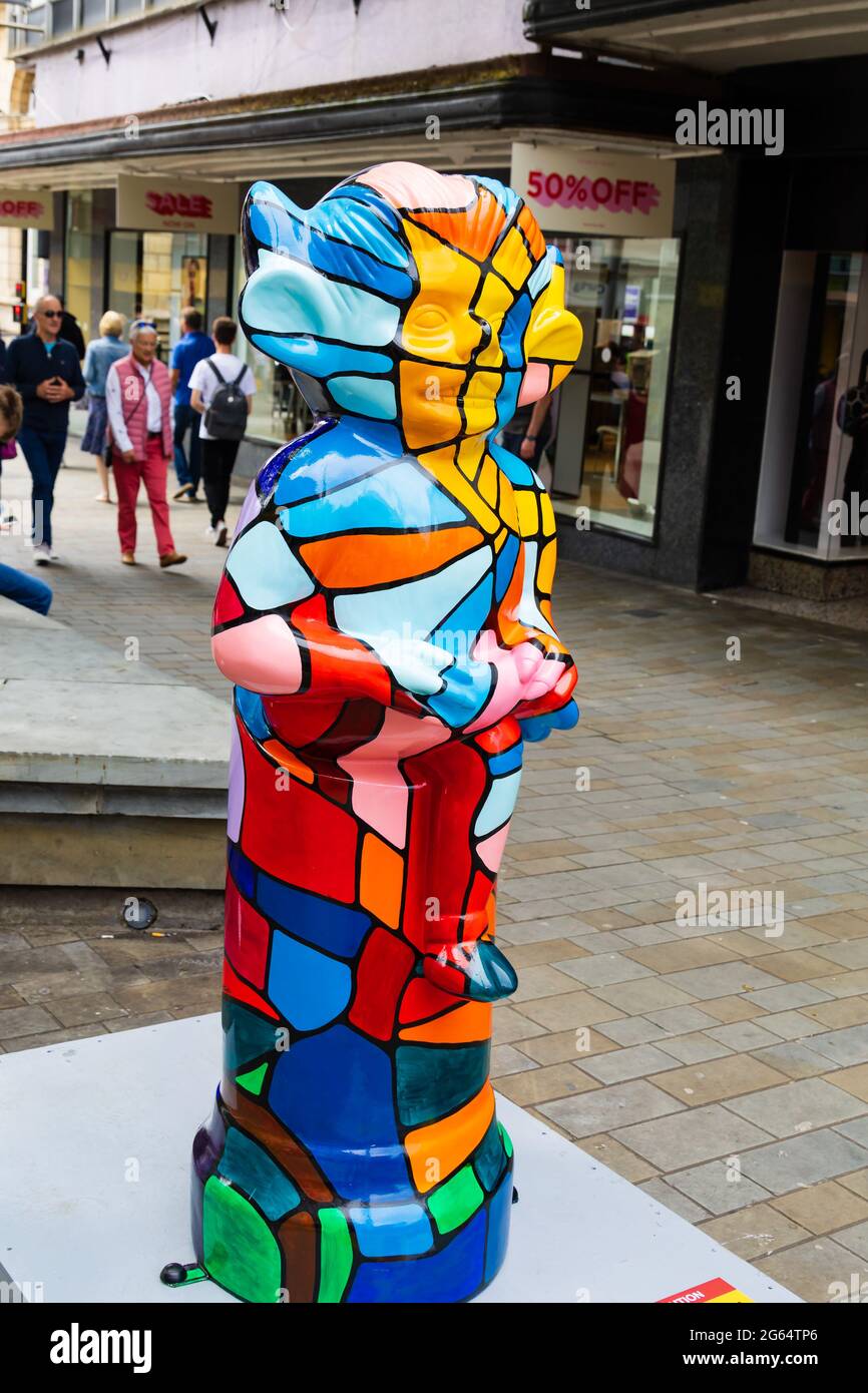 Frozen Beauty by Mr A Singh. sponsored by Lincoln Imp Trail 2021. Decorated Imps around Lincoln City. 2 July 2021. Lincolnshire, England. Stock Photo