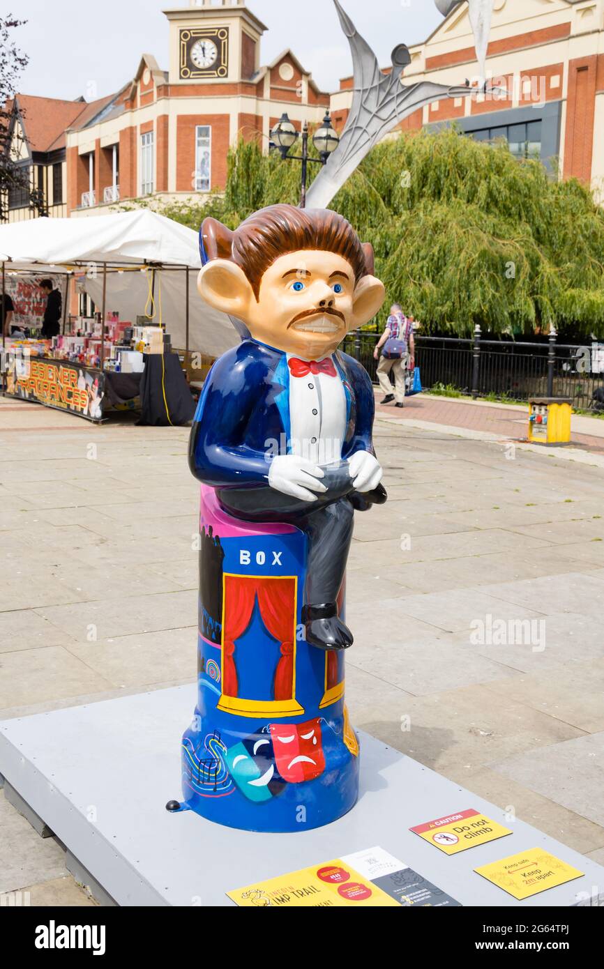 Imp-Entertainment by Deven Bhurke, sponsored by Bottomley Distillers. Lincoln Imp Trail 2021. Decorated Imps around Lincoln City. 2 July 2021. Lincoln Stock Photo