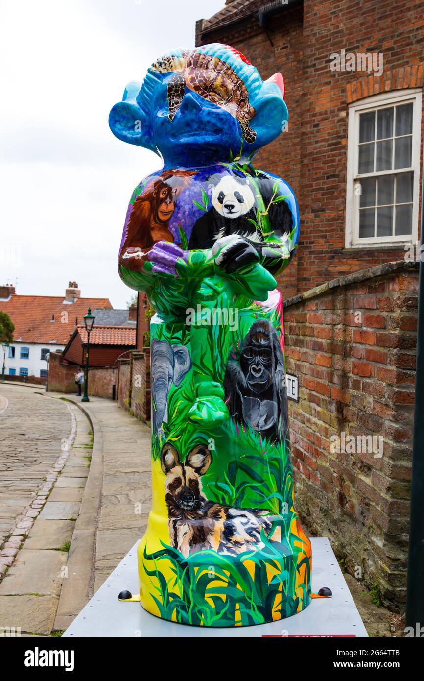 Imp Dangered by Frizzy Haych Creative and sponsored Just Audi VW. by Lincoln Imp Trail 2021. Decorated Imps around Lincoln City. 2 July 2021. Steep Hi Stock Photo