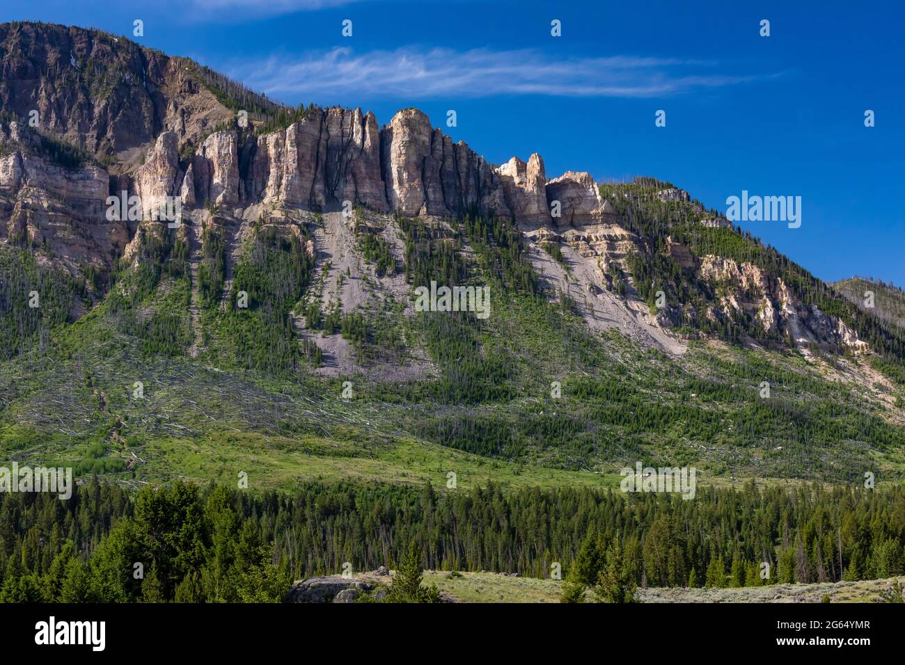 Cathedral Rocks, the result of an ancient rock avalanche, along Chief Joseph Scenic Byway, Shoshone National Forest, Wyoming, USA Stock Photo