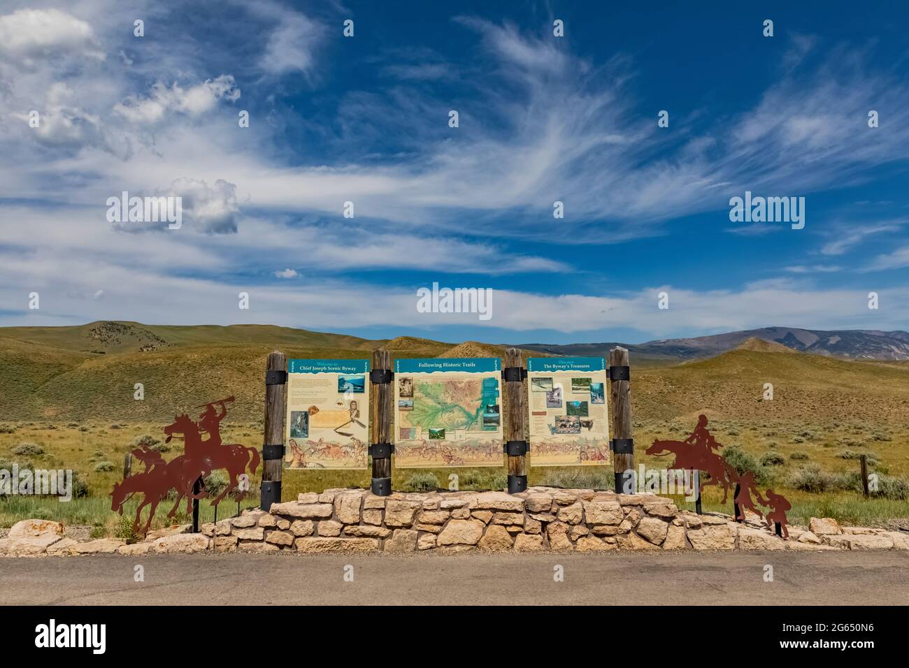 Sign introducing Chief Josepth Scenic Byway, Shoshone National Forest, Wyoming, USA {No artist release; available for carefully selected editorial lic Stock Photo