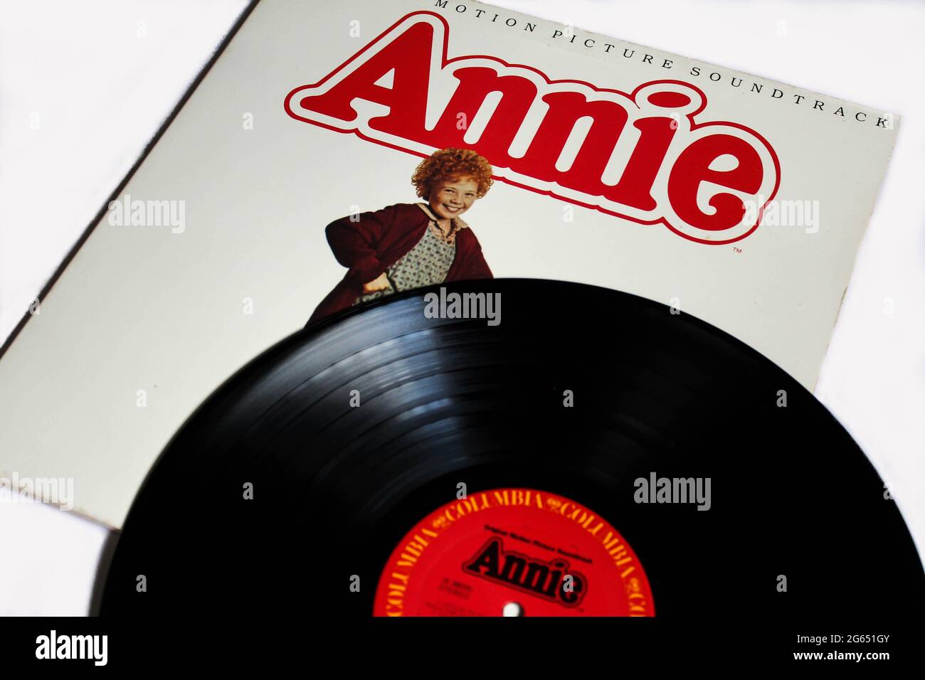 Annie Original Motion Picture Soundtrack music album on vinyl record LP disc. Classic movie. Album cover Stock Photo
