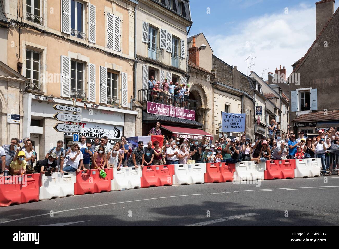 Nevers, France. 02 July 2021. Fans of the Tour de France enjoying themelves in Nevers, France. Julian Elliott News Photography Credit: Julian Elliott/Alamy Live News Stock Photo