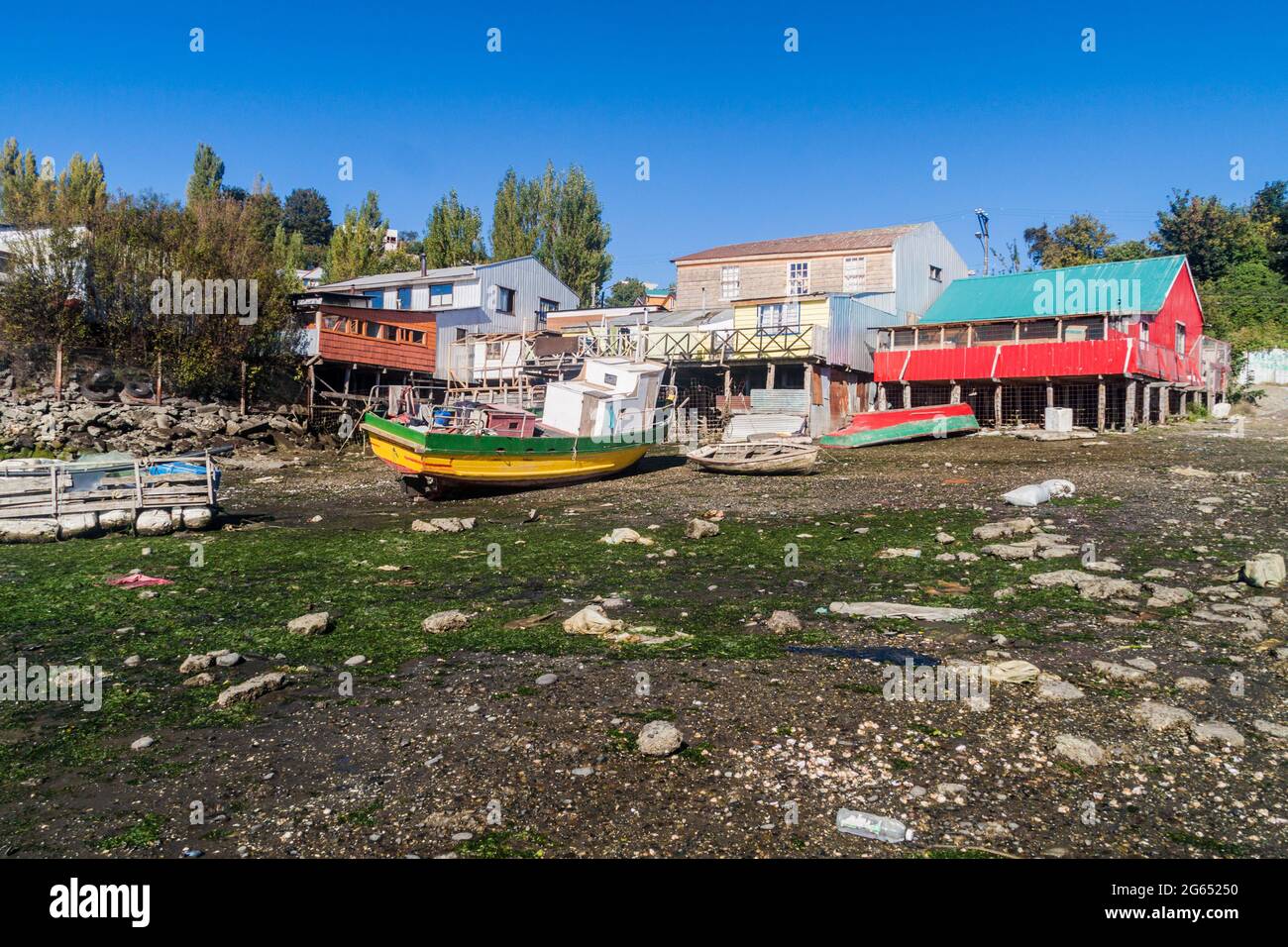 Palafitos (stilt houses) in Castro, Chiloe island, Chile Stock Photo