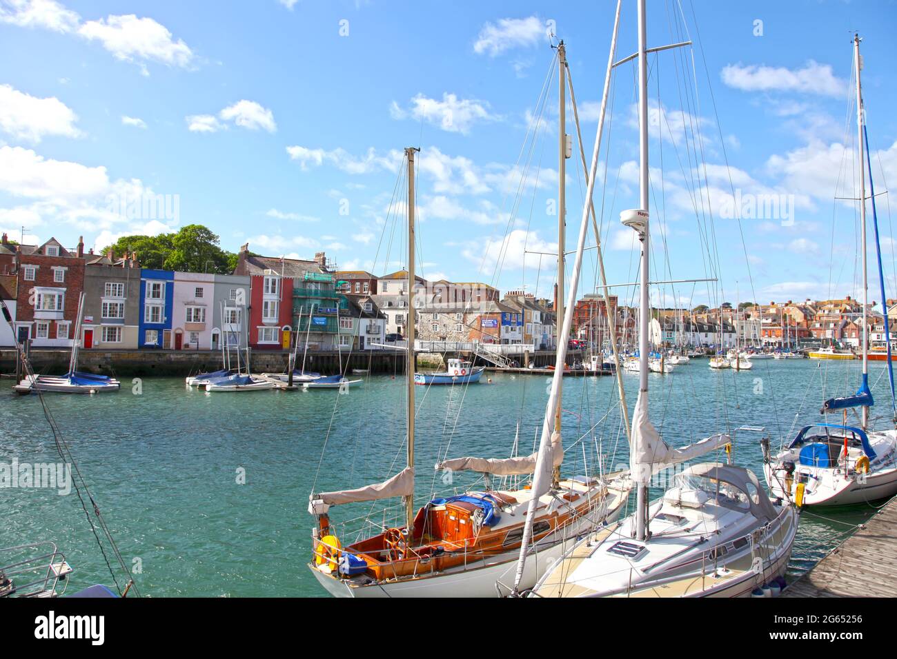 Boats on the river at Weymouth Harbour in Dorset, England. Stock Photo
