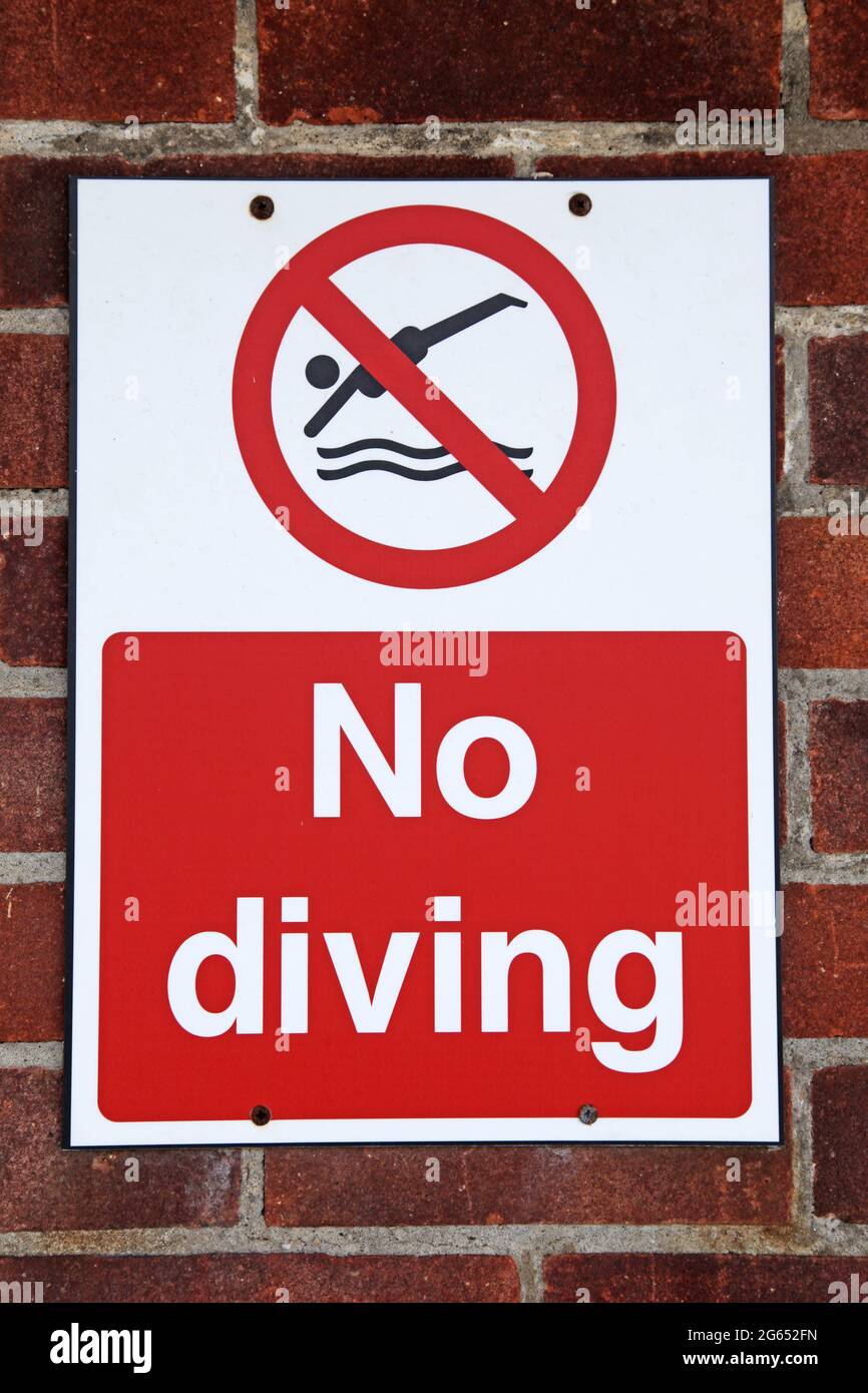 No Diving sign in Weymouth, Dorset, England. Stock Photo
