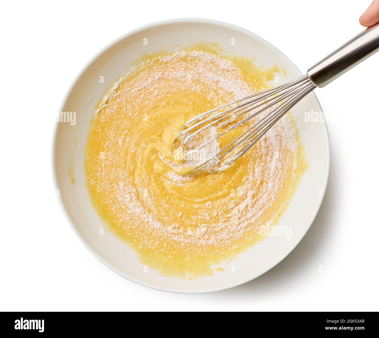 bowl of mixed egg yolks and sugar with corn starch for making custard