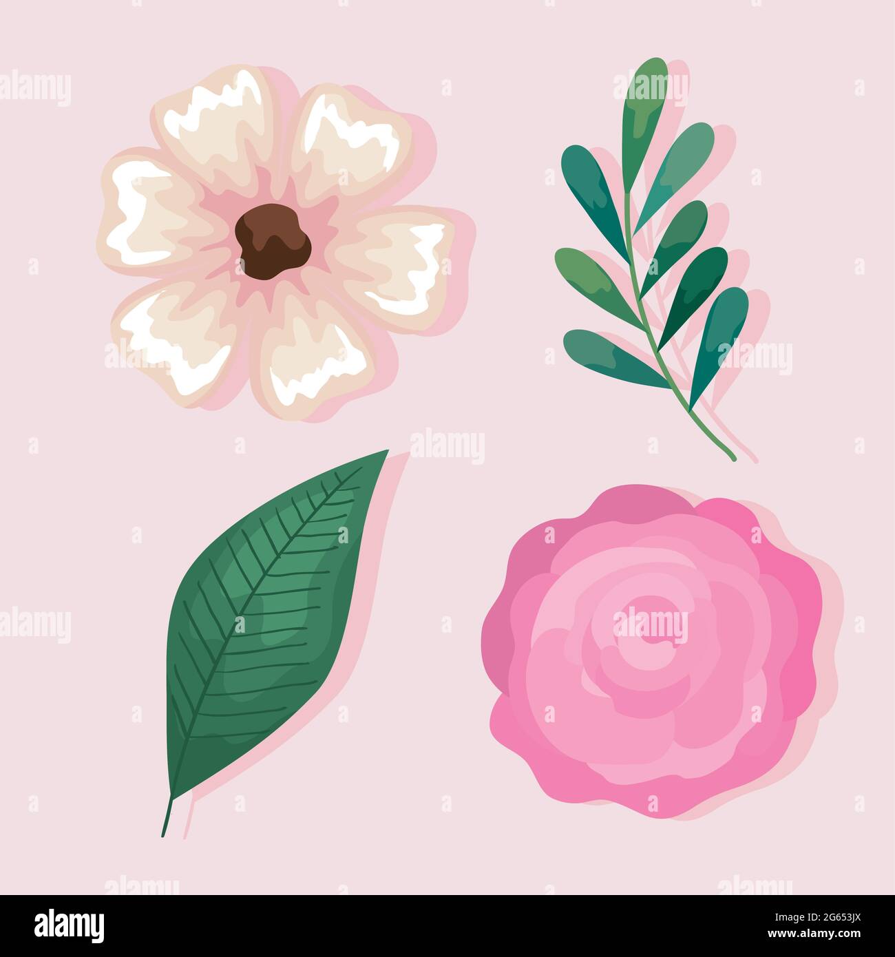 pink flowers with leaves set Stock Vector Image & Art - Alamy