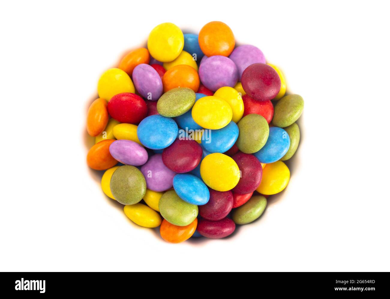 Candy Coated Multicolored Chocolates  on a White Background Stock Photo