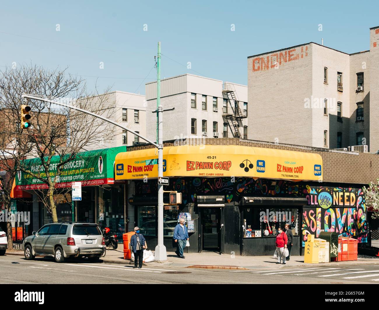 Colorful signs in Sunnyside, Queens, New York City Stock Photo Alamy