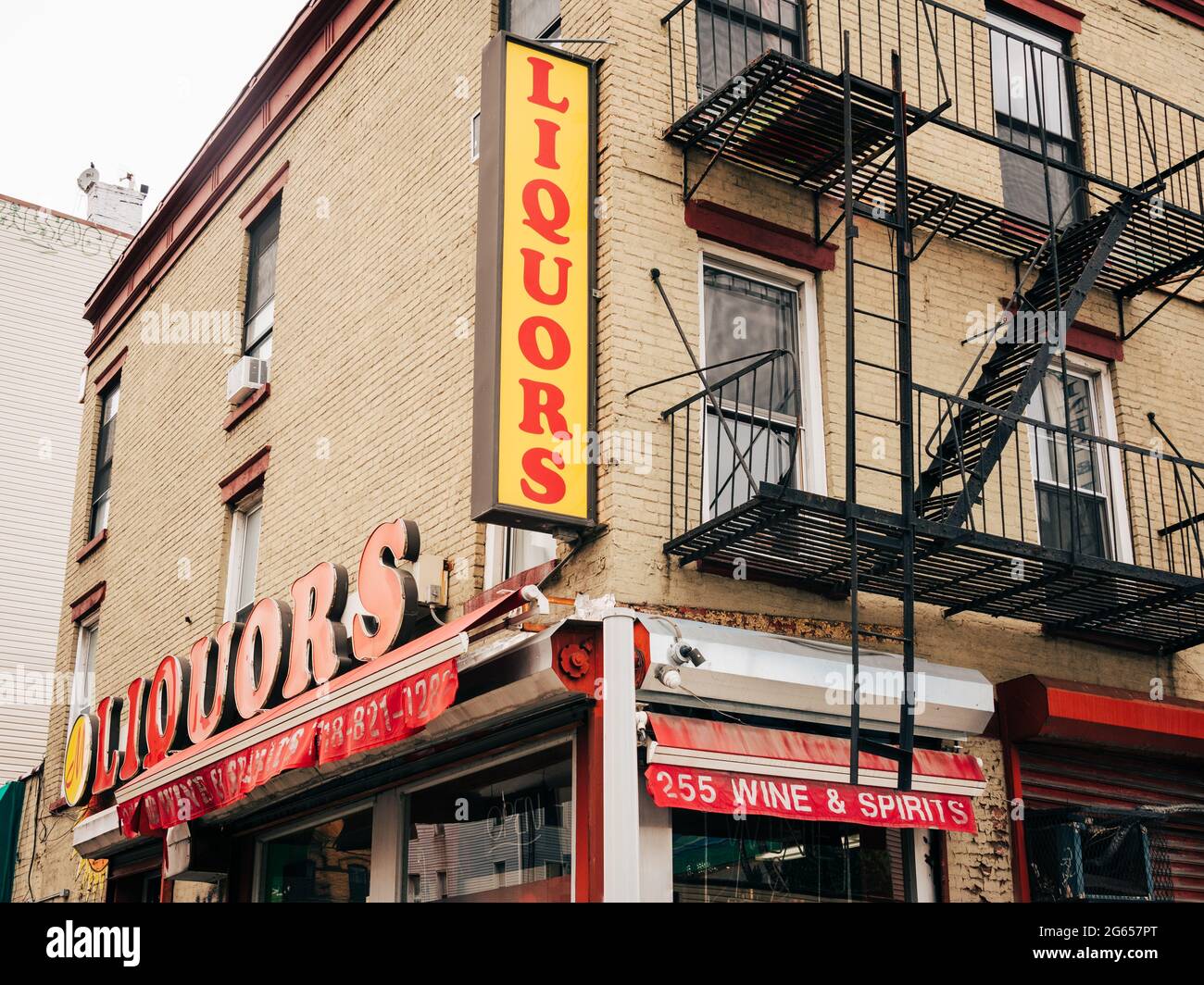 Liquor store sign in East Williamsburg, Brooklyn, New York City Stock