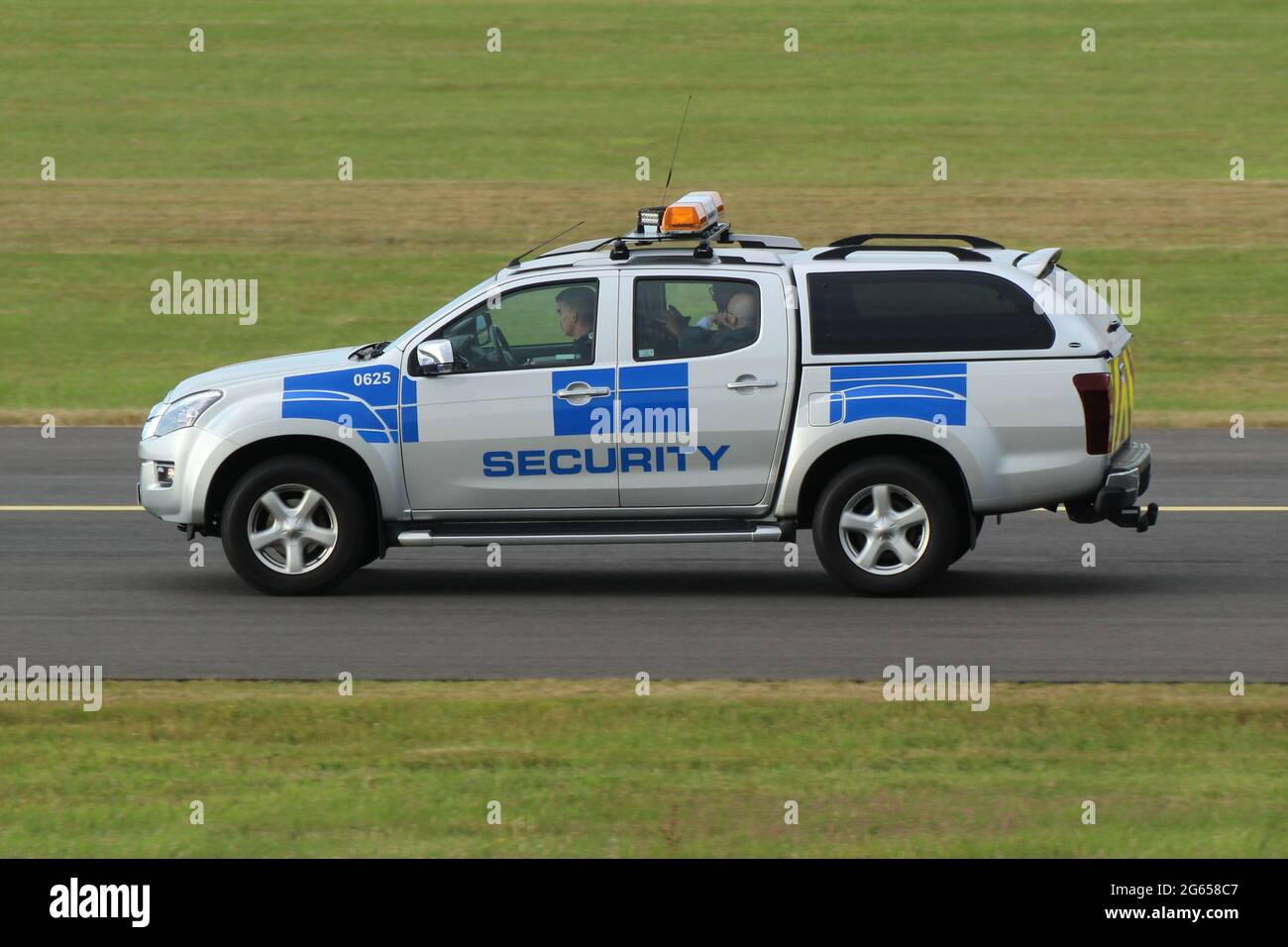 0625 (SC66 YTR), an Isuzu D-Max operated by the Security department at Prestwick International Airport in Ayrshire, Scotland. Stock Photo