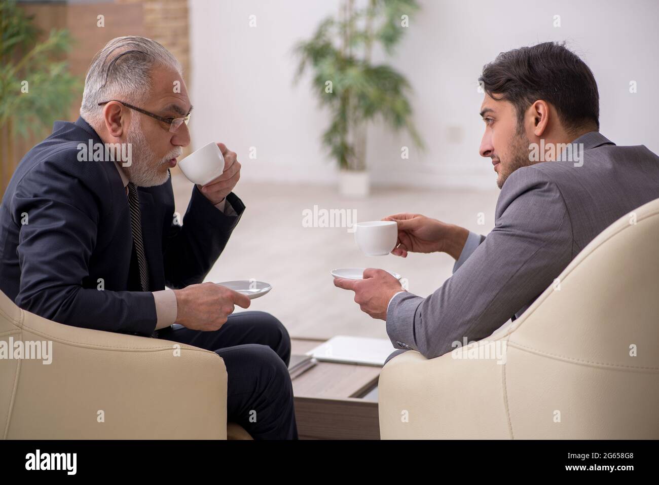Two businessmen discussing project in the office Stock Photo