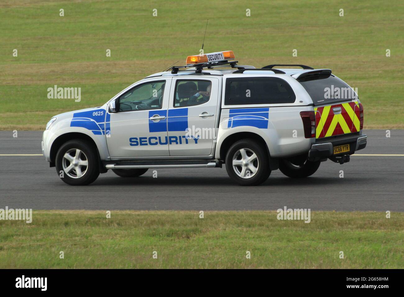 0625 (SC66 YTR), an Isuzu D-Max operated by the Security department at Prestwick International Airport in Ayrshire, Scotland. Stock Photo