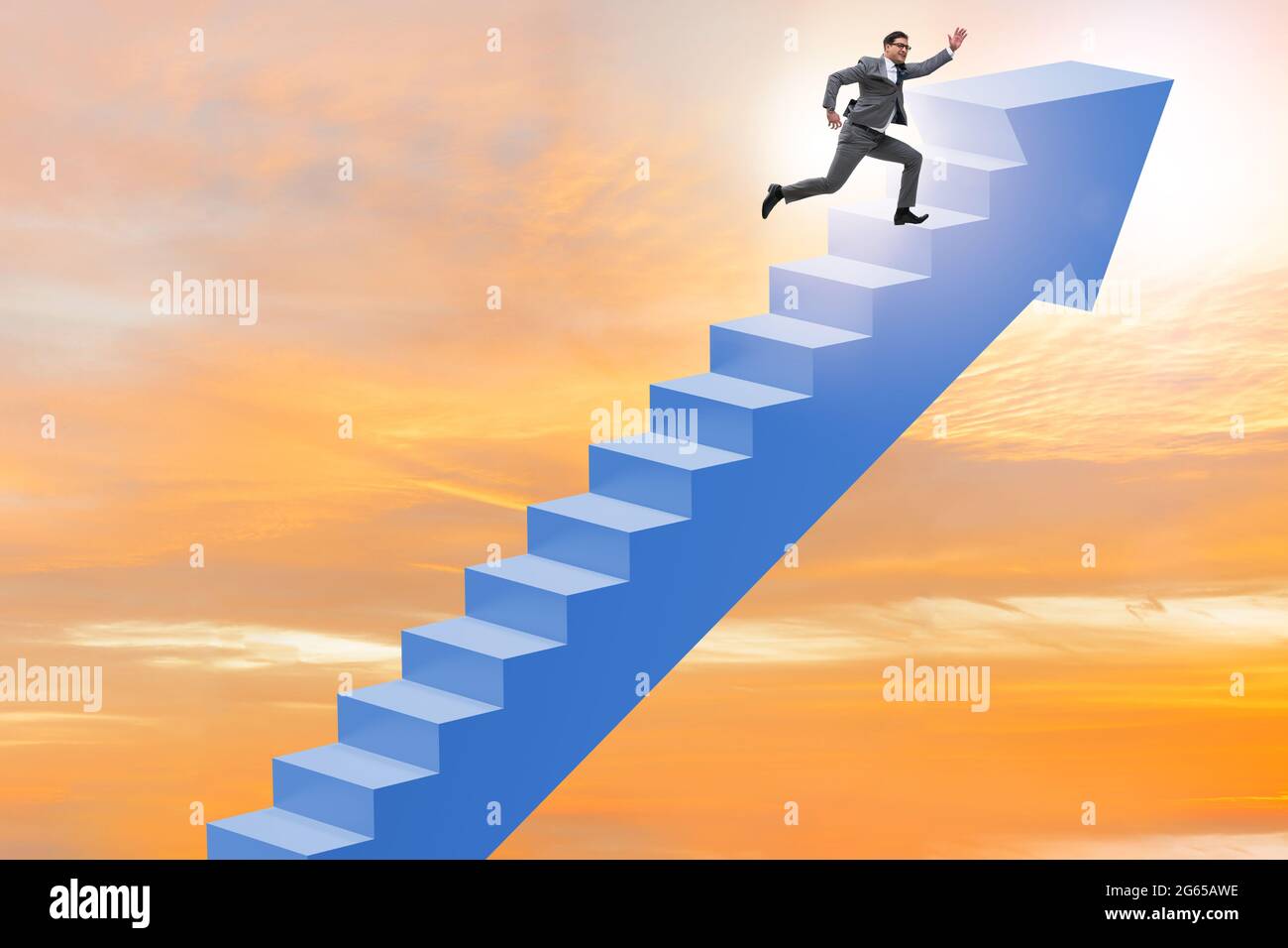 Businessman climbing career ladder in the business concept Stock Photo ...