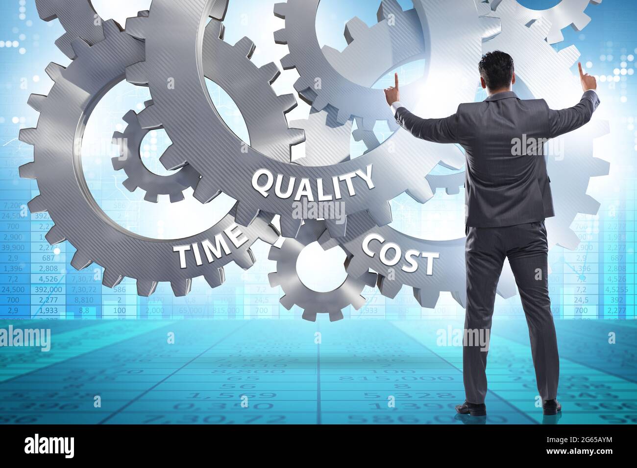 Concept of efficiency with cost time and the quality Stock Photo