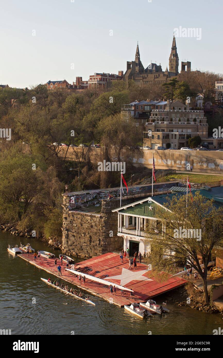 A view of Jack's boathouse with Georgetown University behind. Stock Photo